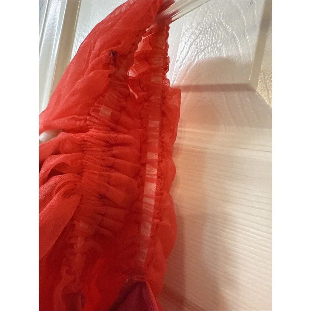 Vtg Red Chiffon Union Made Full Maxi Sweetheart Prom‎ Party Dress Puff Sleeves - Picture 15 of 16